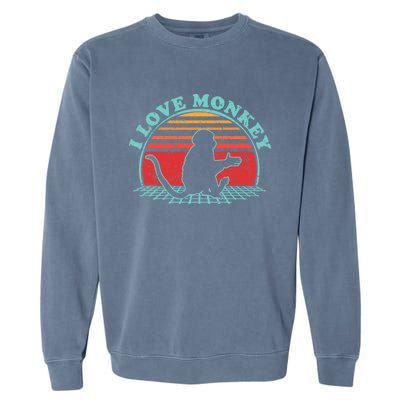 80s Retro Vintage Style Funny Gift Monkey Lover I Love Monkey Cute Gift Garment-Dyed Sweatshirt