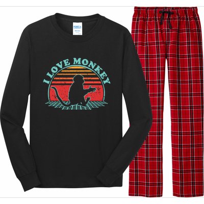 80s Retro Vintage Style Funny Gift Monkey Lover I Love Monkey Gift Long Sleeve Pajama Set