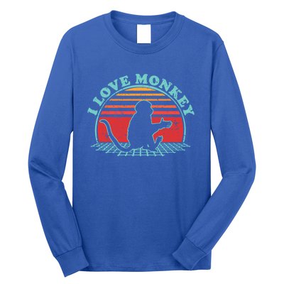 80s Retro Vintage Style Funny Gift Monkey Lover I Love Monkey Gift Long Sleeve Shirt