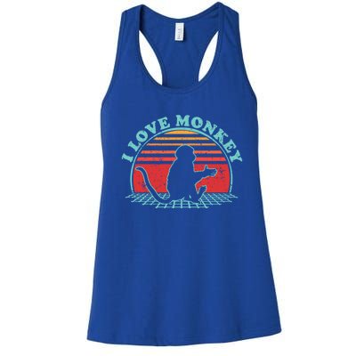 80s Retro Vintage Style Funny Gift Monkey Lover I Love Monkey Gift Women's Racerback Tank