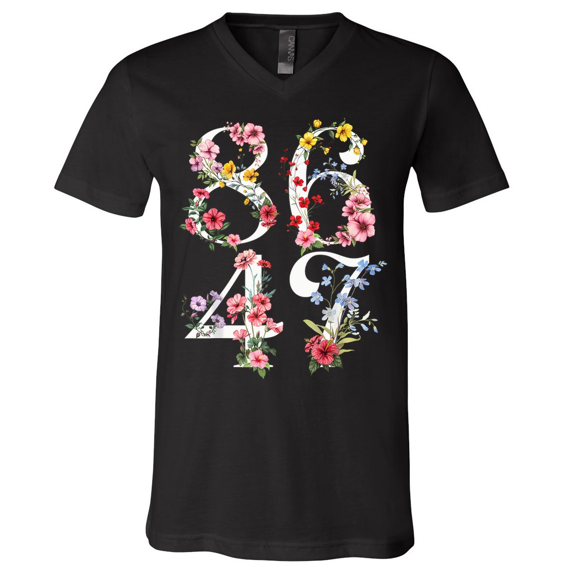 8647 Subtle Anti 45 47 Funny 86 47 Floral Boho Feminist V-Neck T-Shirt