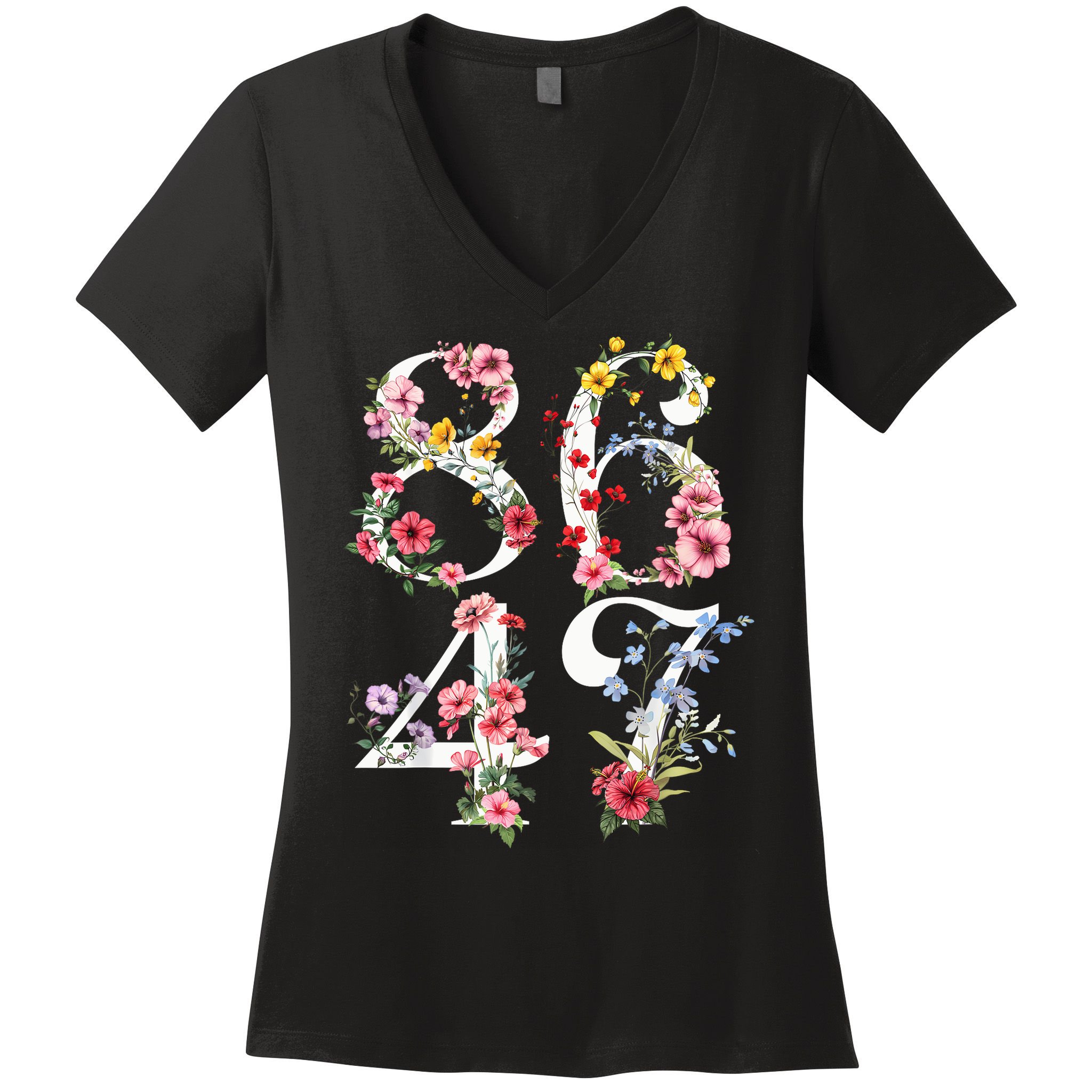 8647 Subtle Anti 45 47 Funny 86 47 Floral Boho Feminist Women's V-Neck T-Shirt