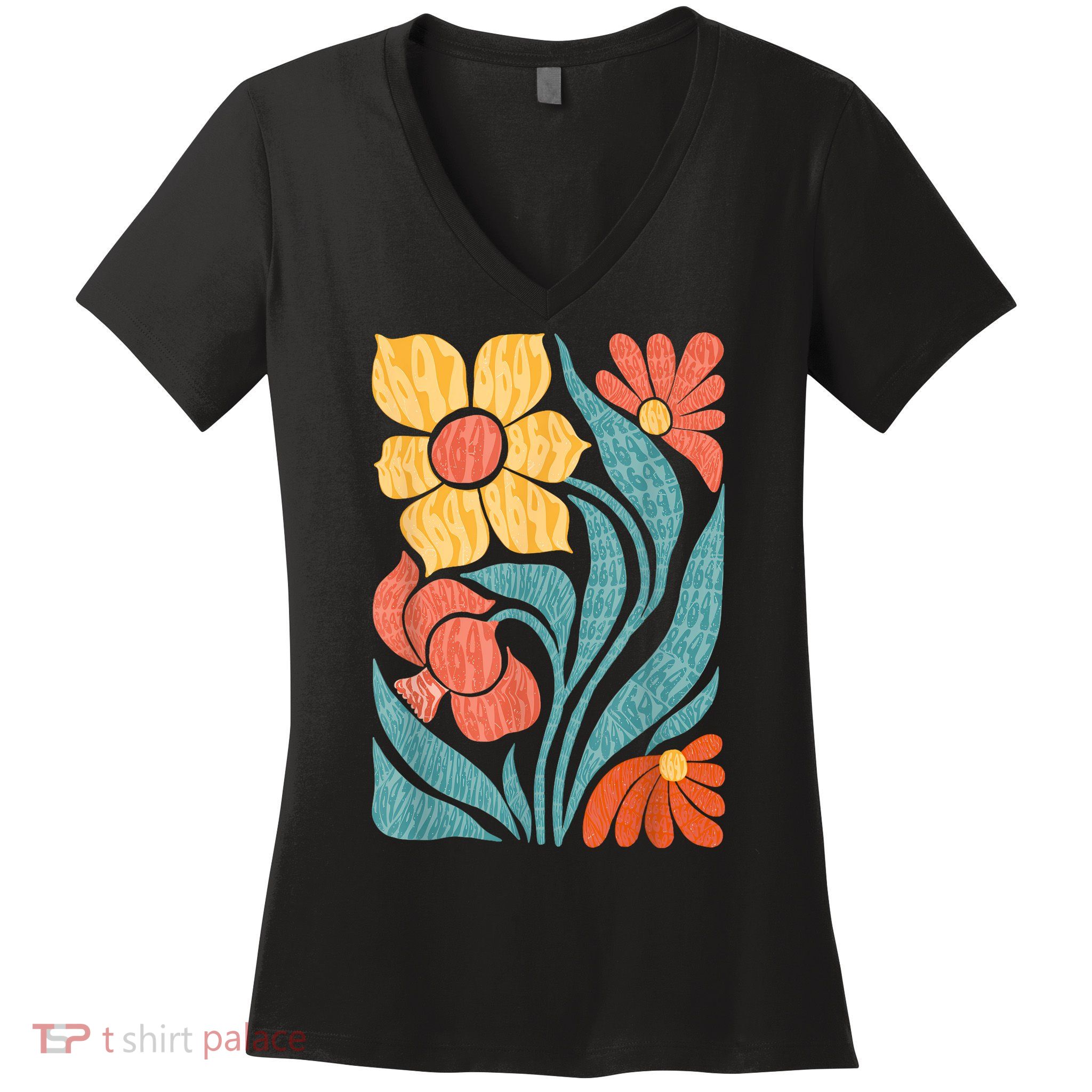 8647 Subtle Anti Trump Floral Boho Women's V-Neck T-Shirt