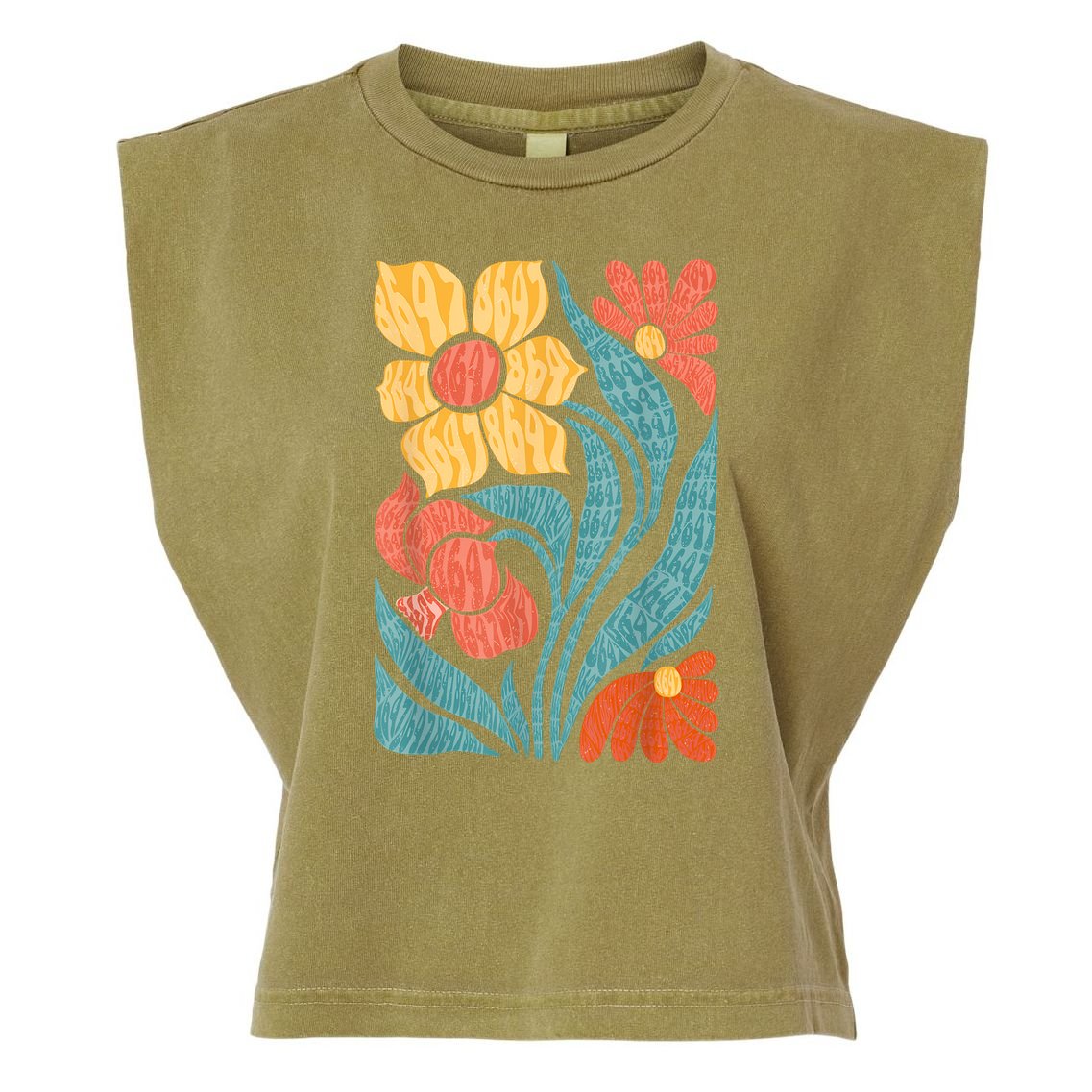8647 Subtle Anti Trump Floral Boho Garment-Dyed Women's Muscle Tee