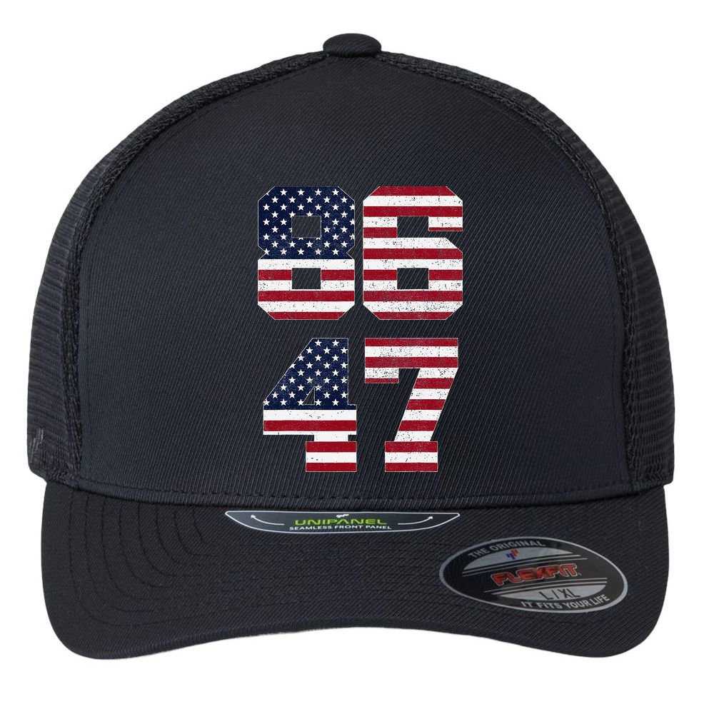 8647 Subtle Anti Funy 86 47 Retro America Flag Flexfit Unipanel Trucker Cap
