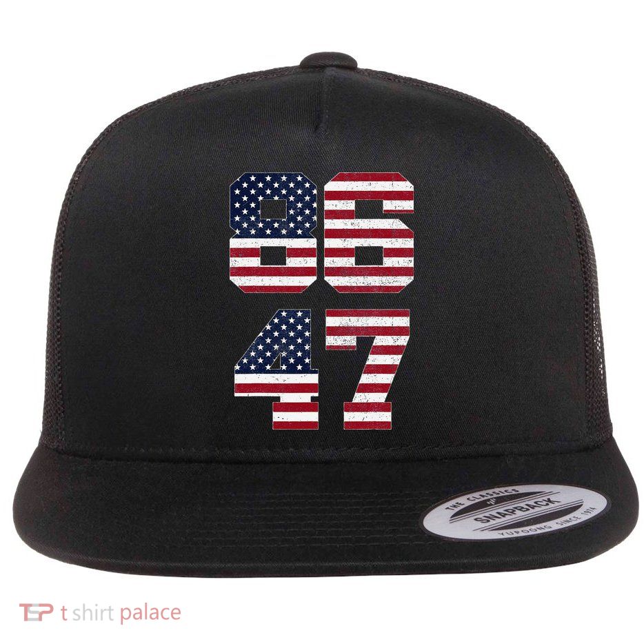 8647 Subtle Anti Funy 86 47 Retro America Flag Flat Bill Trucker Hat