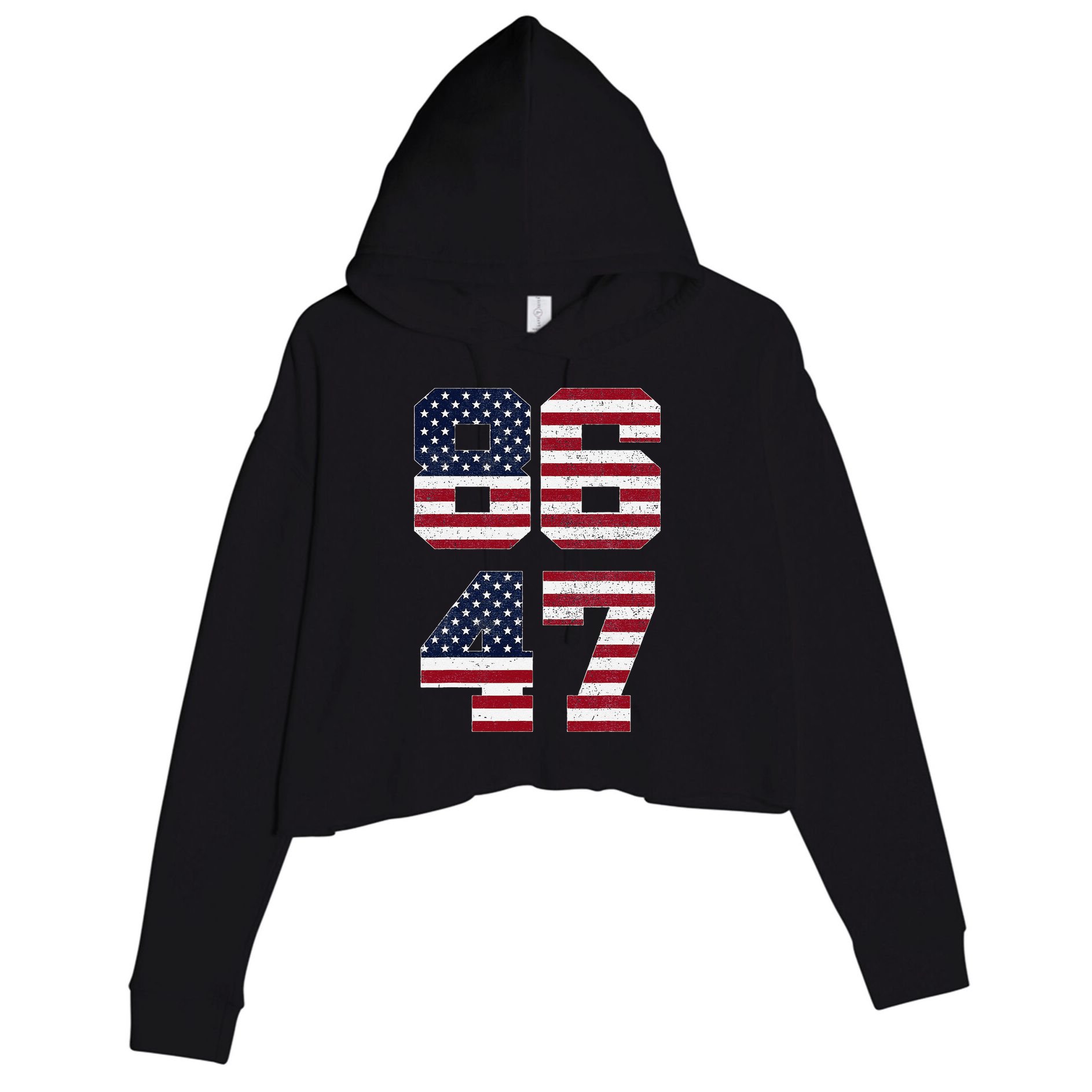 8647 Subtle Anti Funy 86 47 Retro America Flag Crop Fleece Hoodie