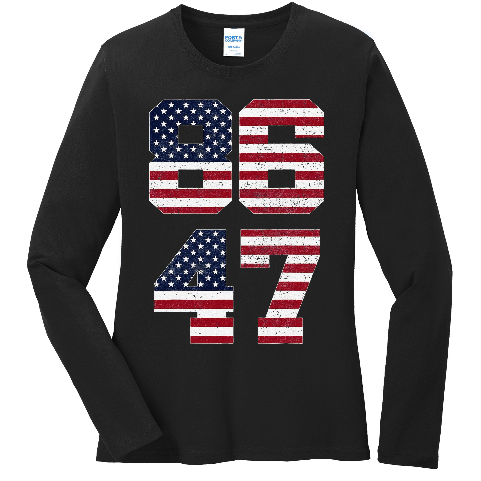 8647 Subtle Anti Funy 86 47 Retro America Flag Ladies Long Sleeve Shirt
