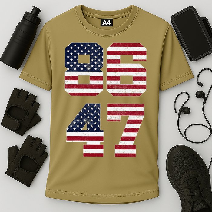 8647 Subtle Anti Funy 86 47 Retro America Flag Cooling Performance Crew T-Shirt