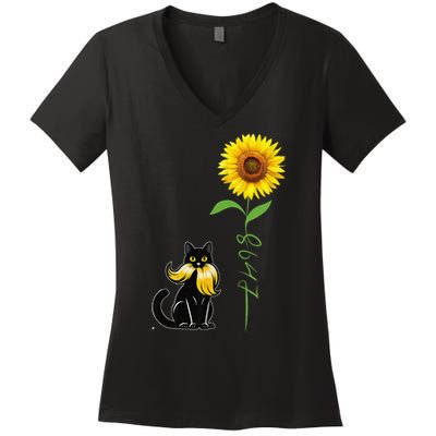 8647 Subtle Anti Trump 86 47 Cat Sunflower Women's V-Neck T-Shirt