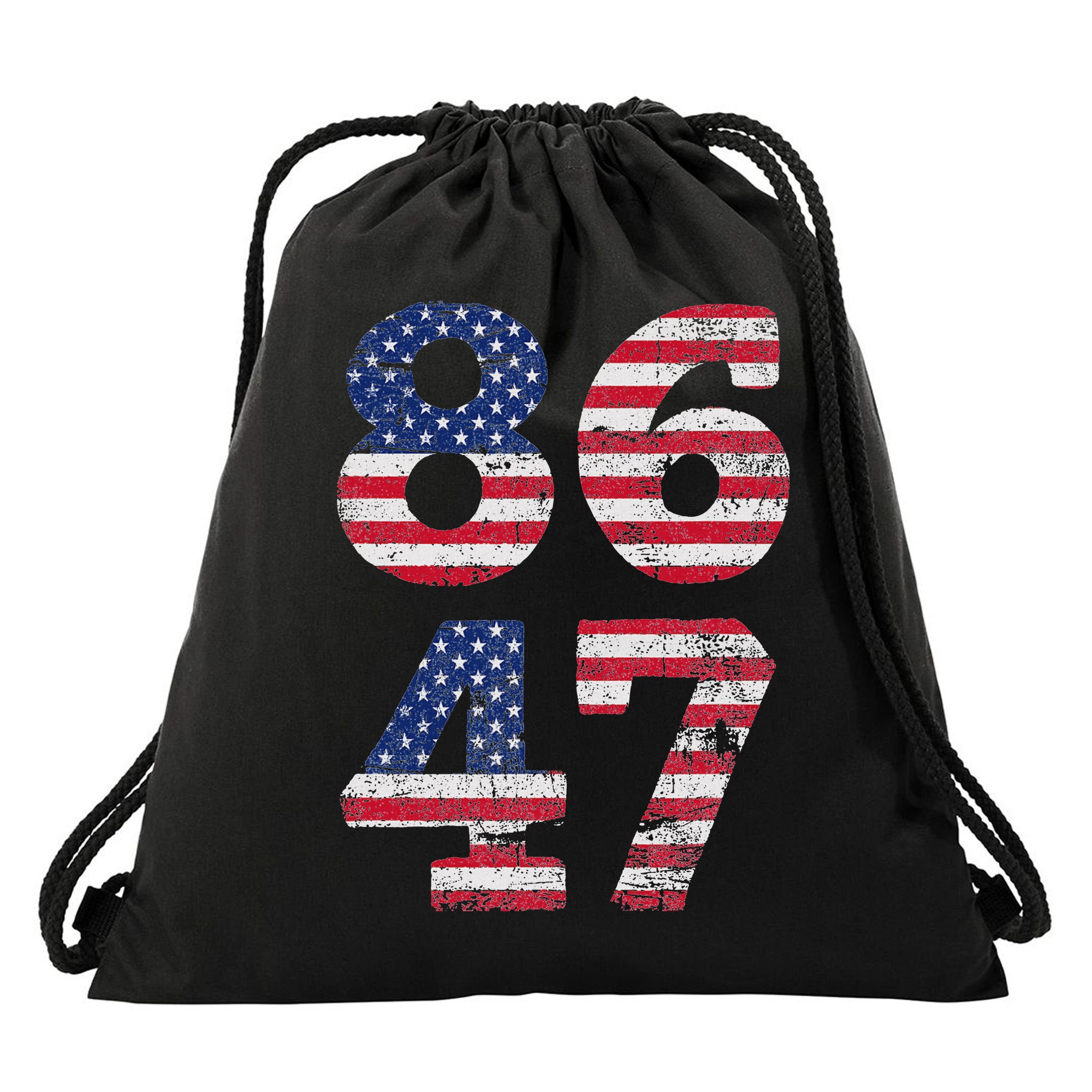 8647 Subtle Anti Trump Ironic Distressed Usa Flag Drawstring Bag