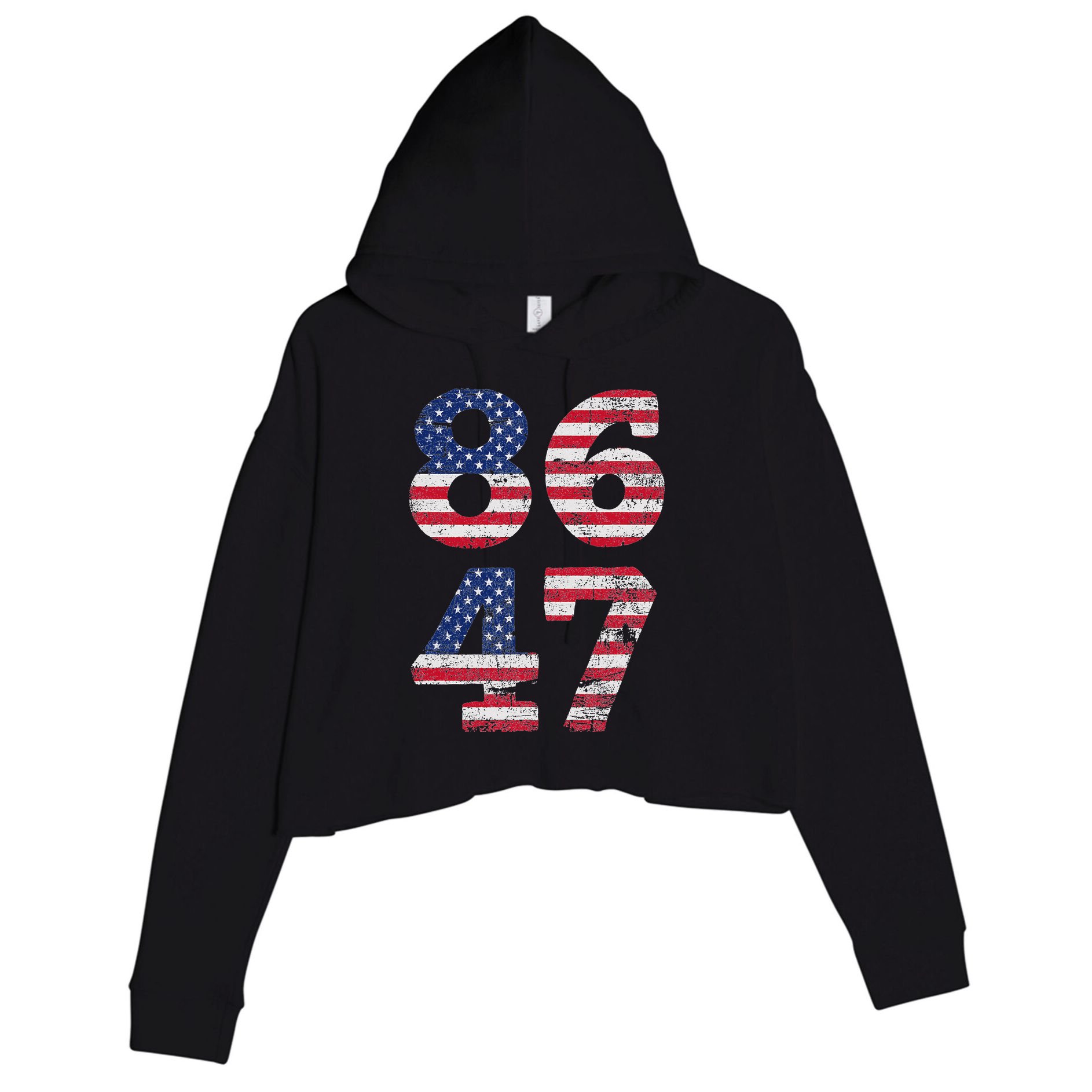 8647 Subtle Anti Trump Ironic Distressed Usa Flag Crop Fleece Hoodie