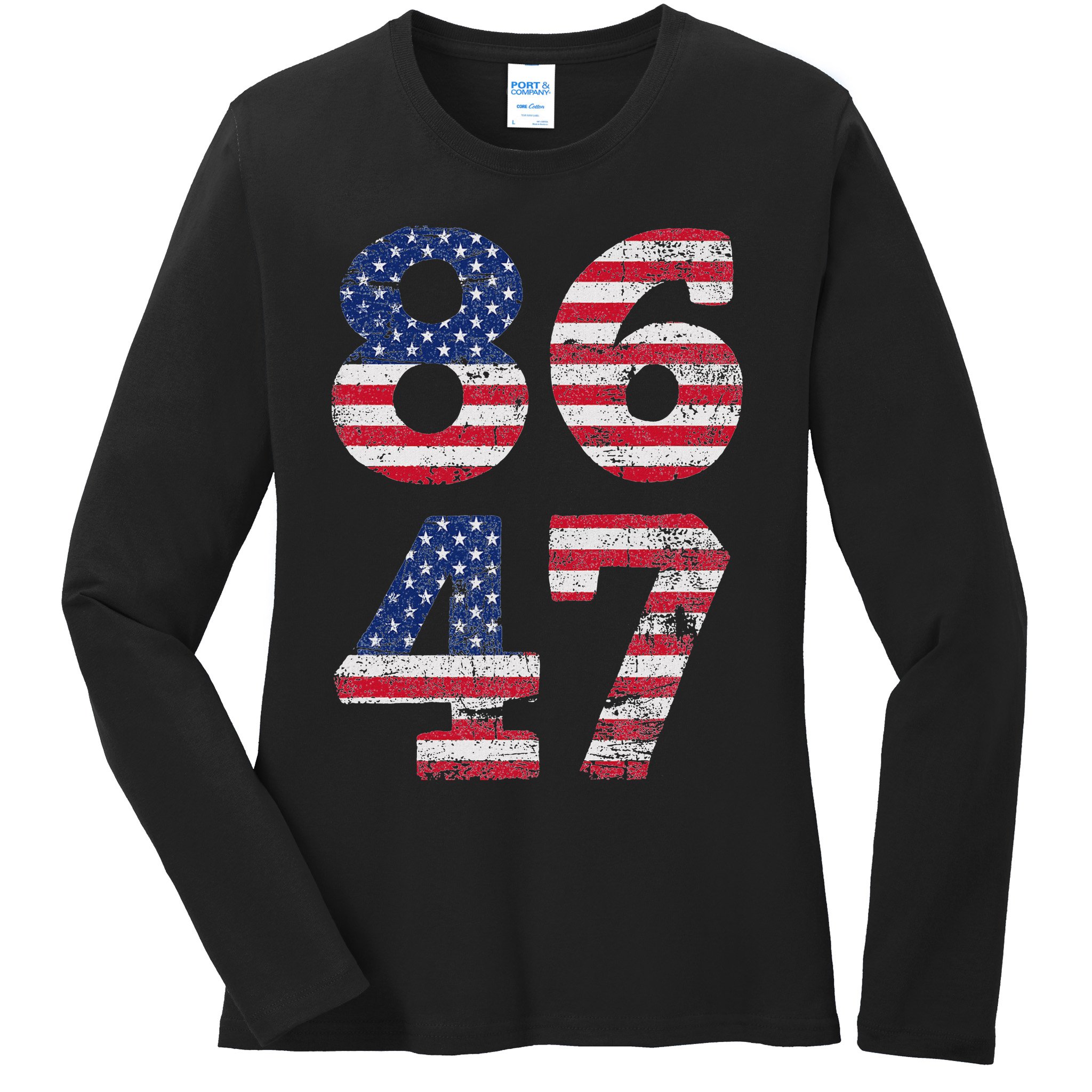 8647 Subtle Anti Trump Ironic Distressed Usa Flag Ladies Long Sleeve Shirt