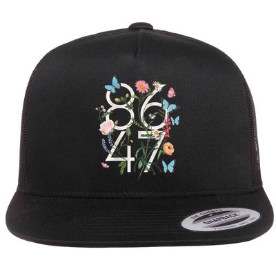 8647 Subtle Anti Trump 86 47 Floral Boho Style Flat Bill Trucker Hat