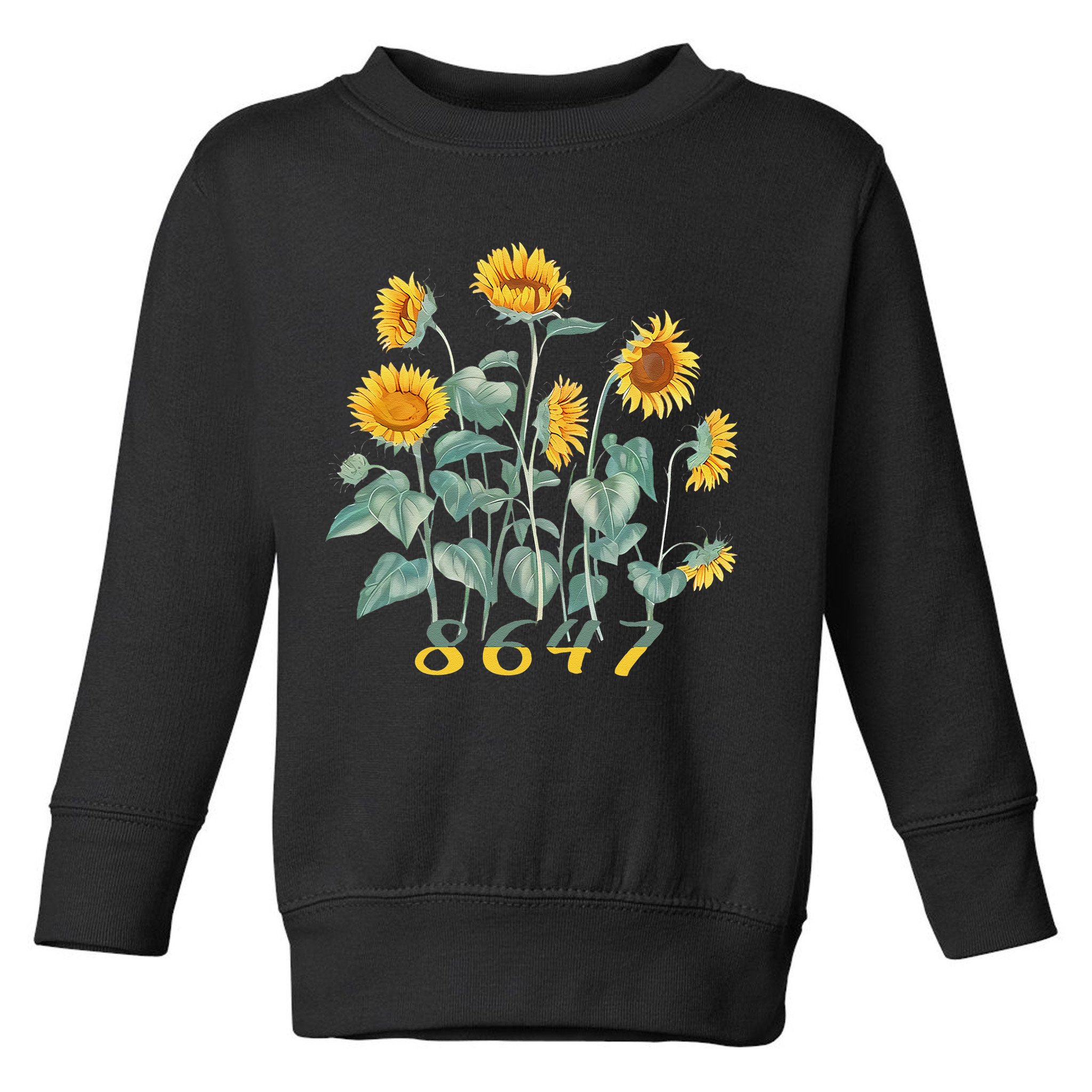 8647 Subtle Anti Trump 86 47 Sunflower Support Ukraine Toddler Sweatshirt