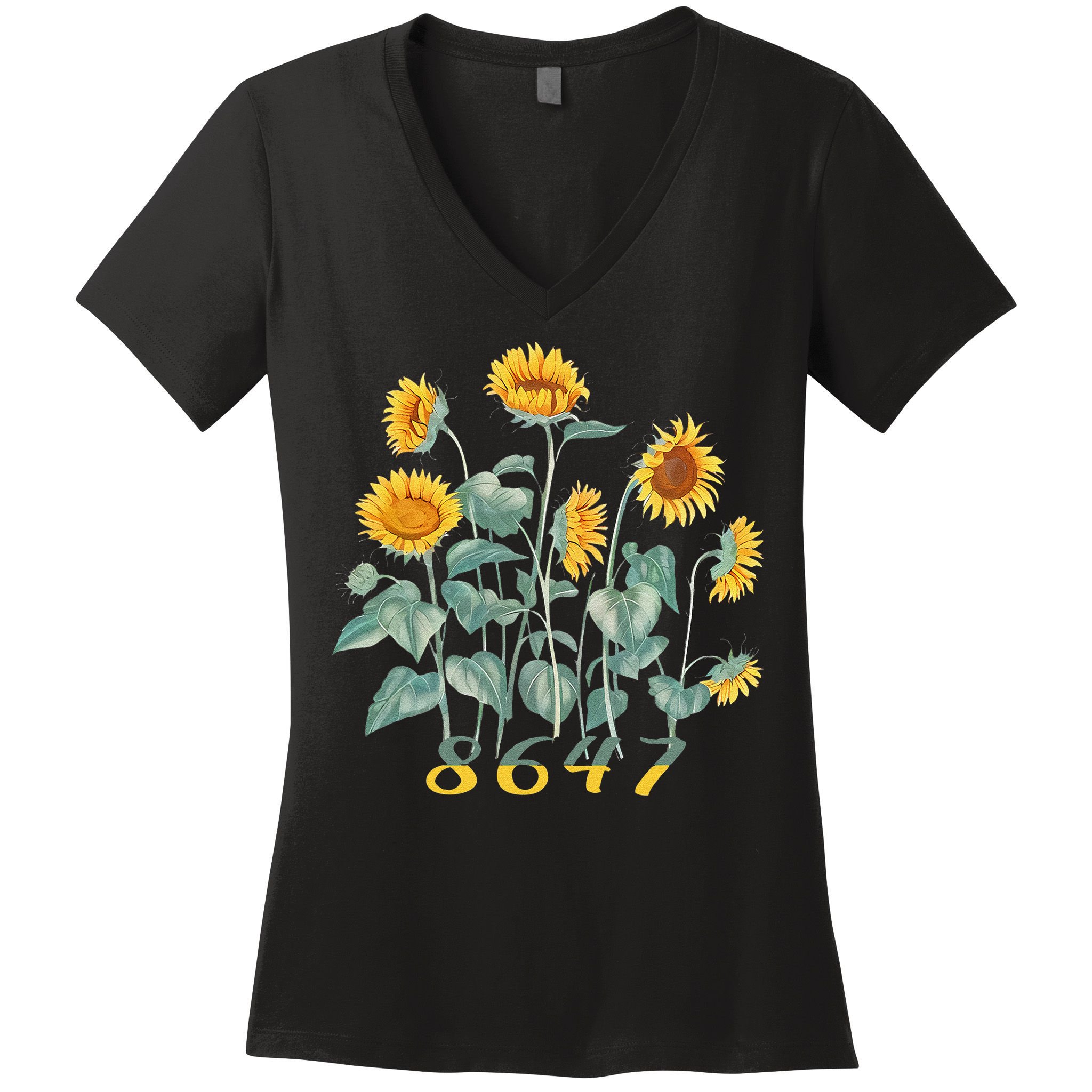 8647 Subtle Anti Trump 86 47 Sunflower Support Ukraine Women's V-Neck T-Shirt