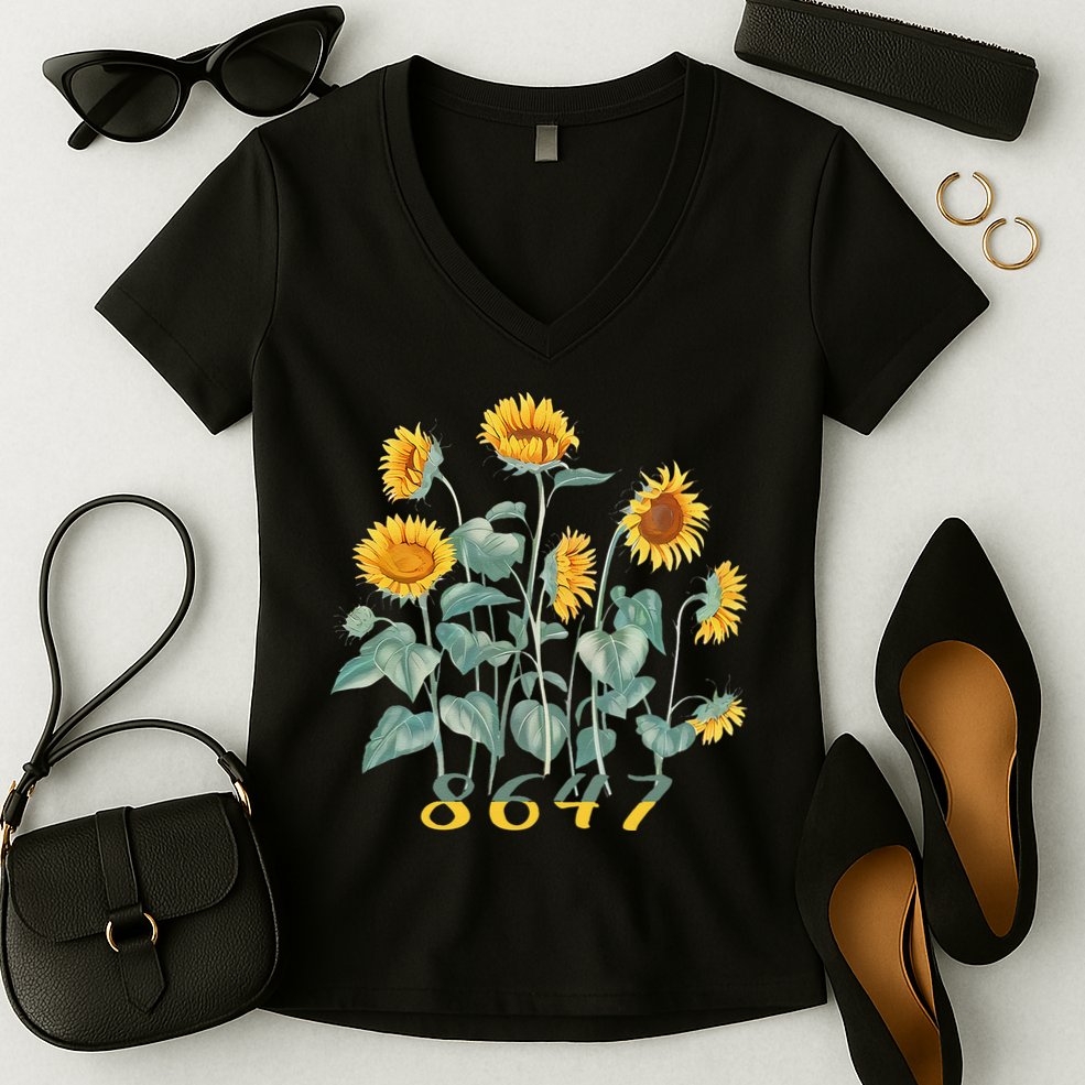 8647 Subtle Anti Trump 86 47 Sunflower Support Ukraine Women's V-Neck T-Shirt