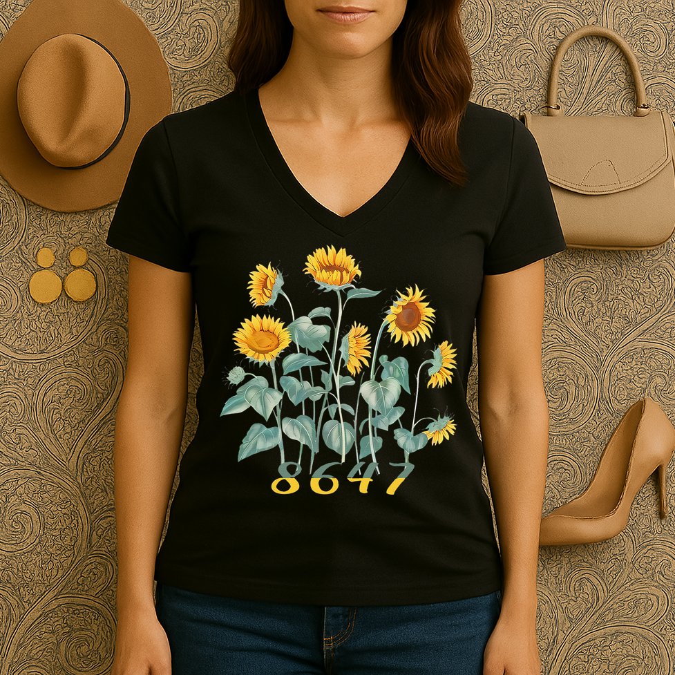 8647 Subtle Anti Trump 86 47 Sunflower Support Ukraine Women's V-Neck T-Shirt