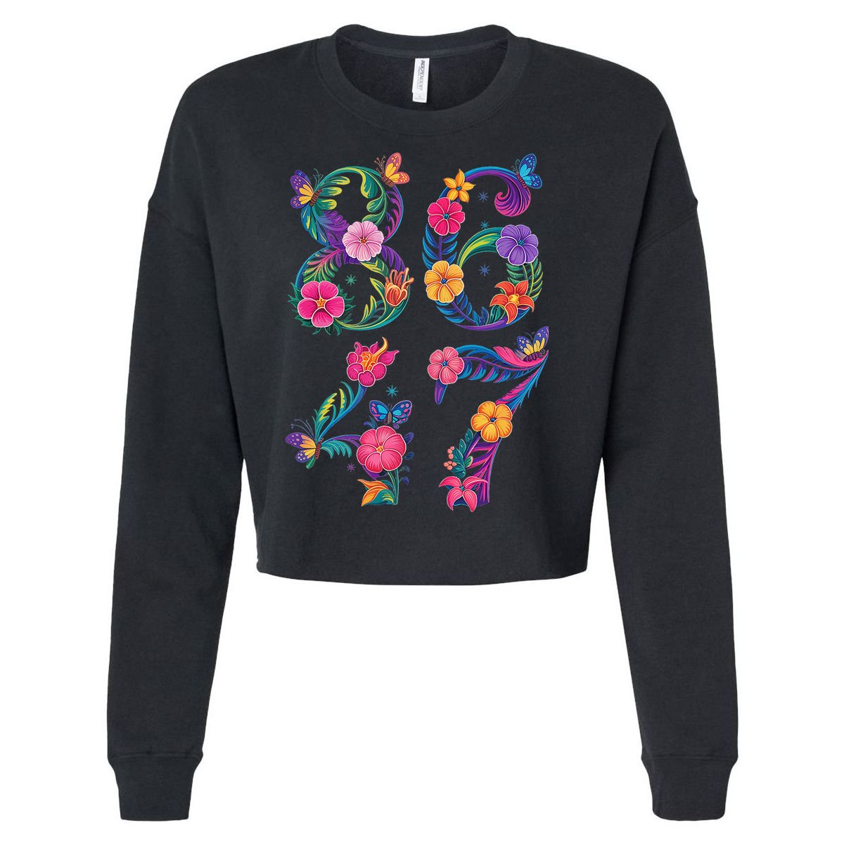 8647 Subtle Anti Trump 86 47 Floral Boho Style Cropped Pullover Crew