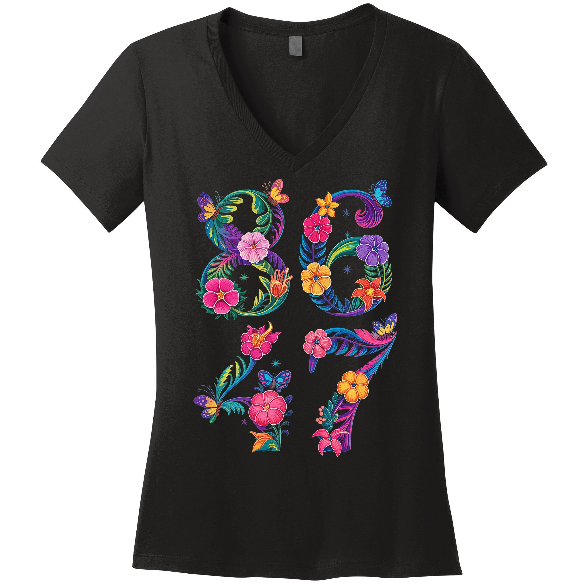 8647 Subtle Anti Trump 86 47 Floral Boho Style Women's V-Neck T-Shirt
