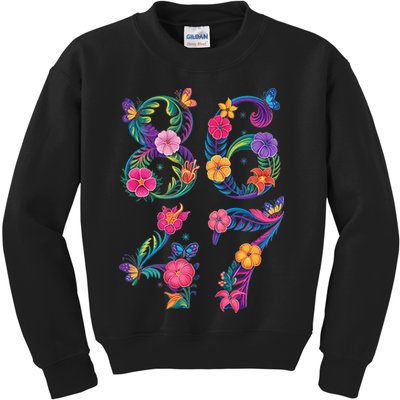 8647 Subtle Anti Trump 86 47 Floral Boho Style Kids Sweatshirt