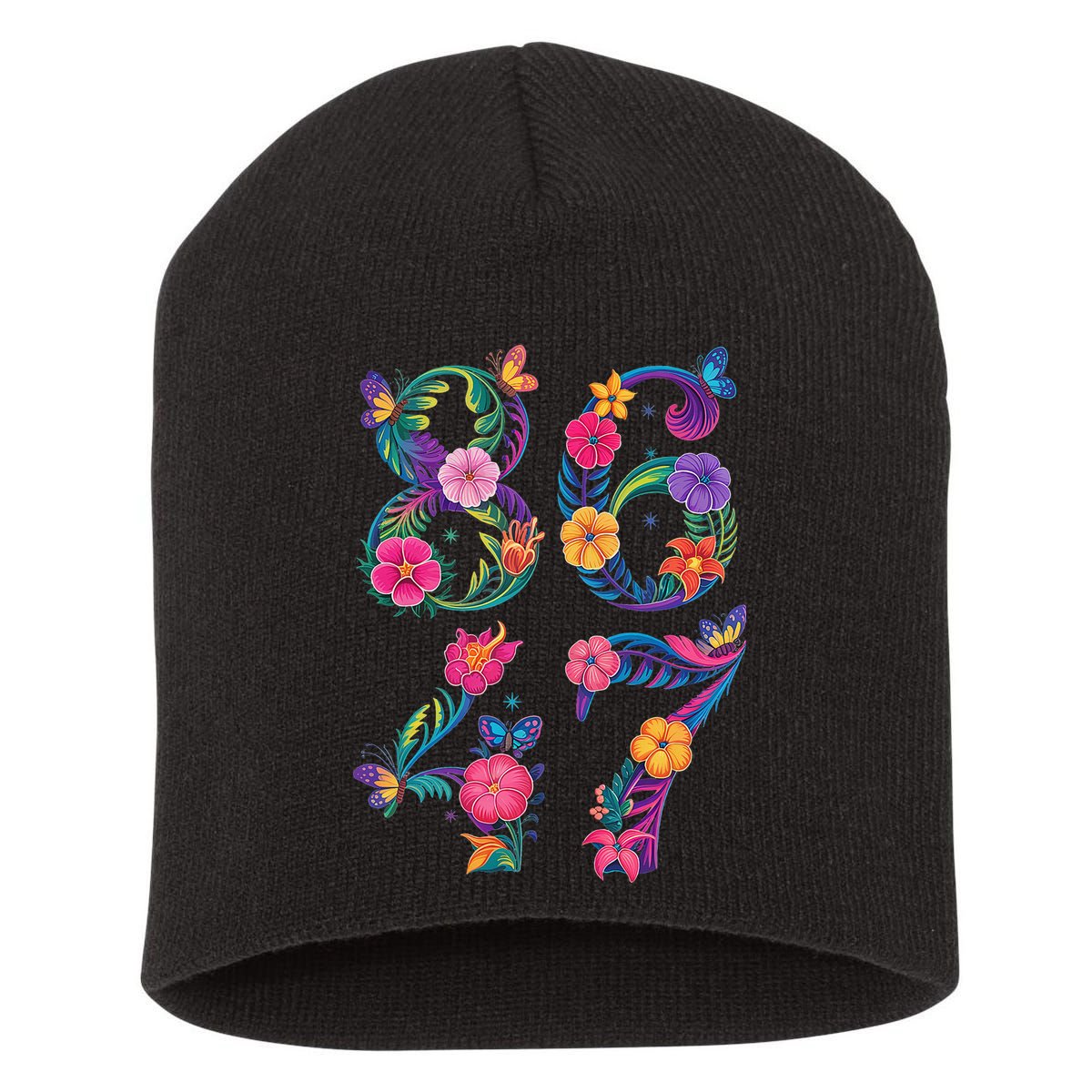 8647 Subtle Anti Trump 86 47 Floral Boho Style Short Acrylic Beanie