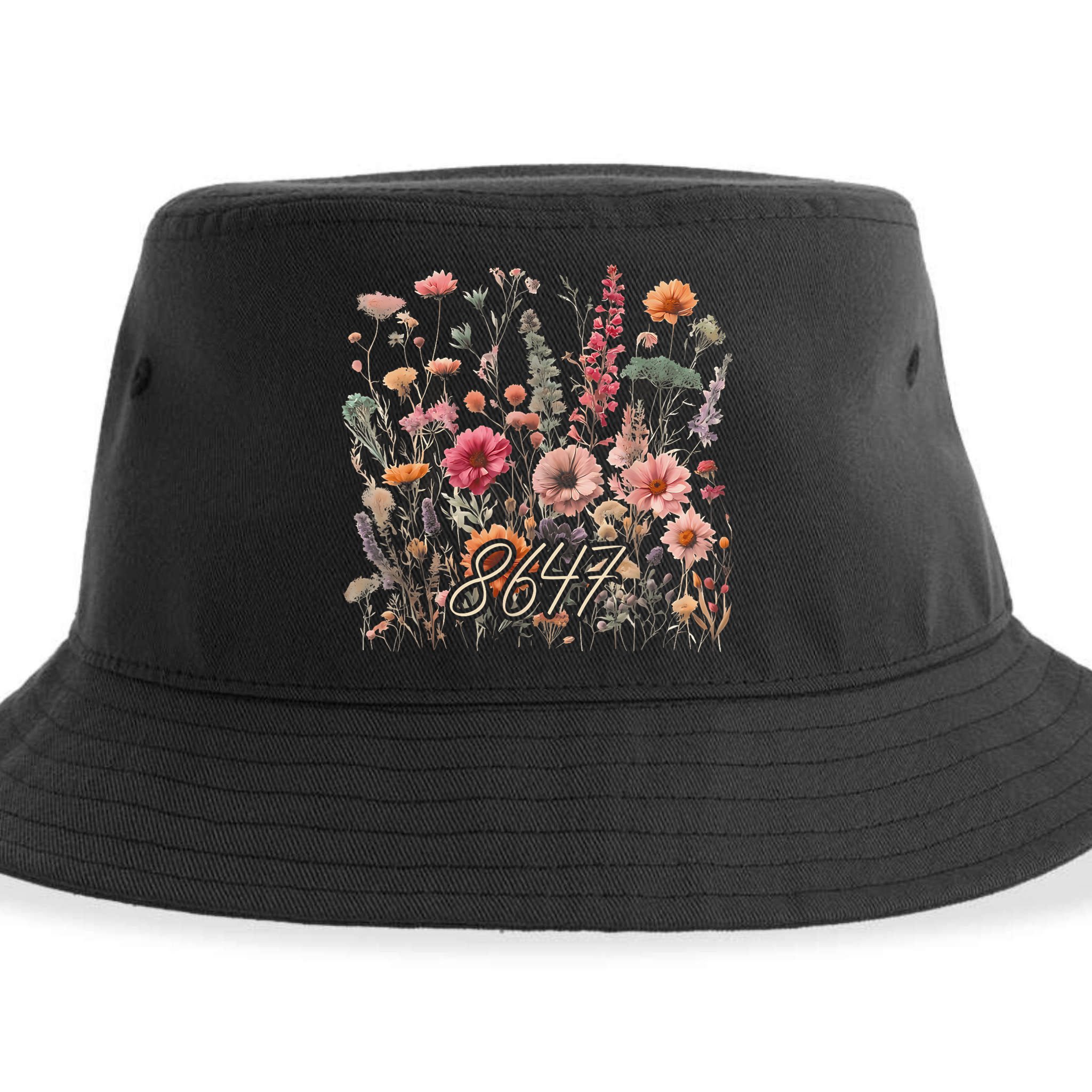 8647 Subtle Anti Trump 86 47 Floral Boho Style Sustainable Bucket Hat