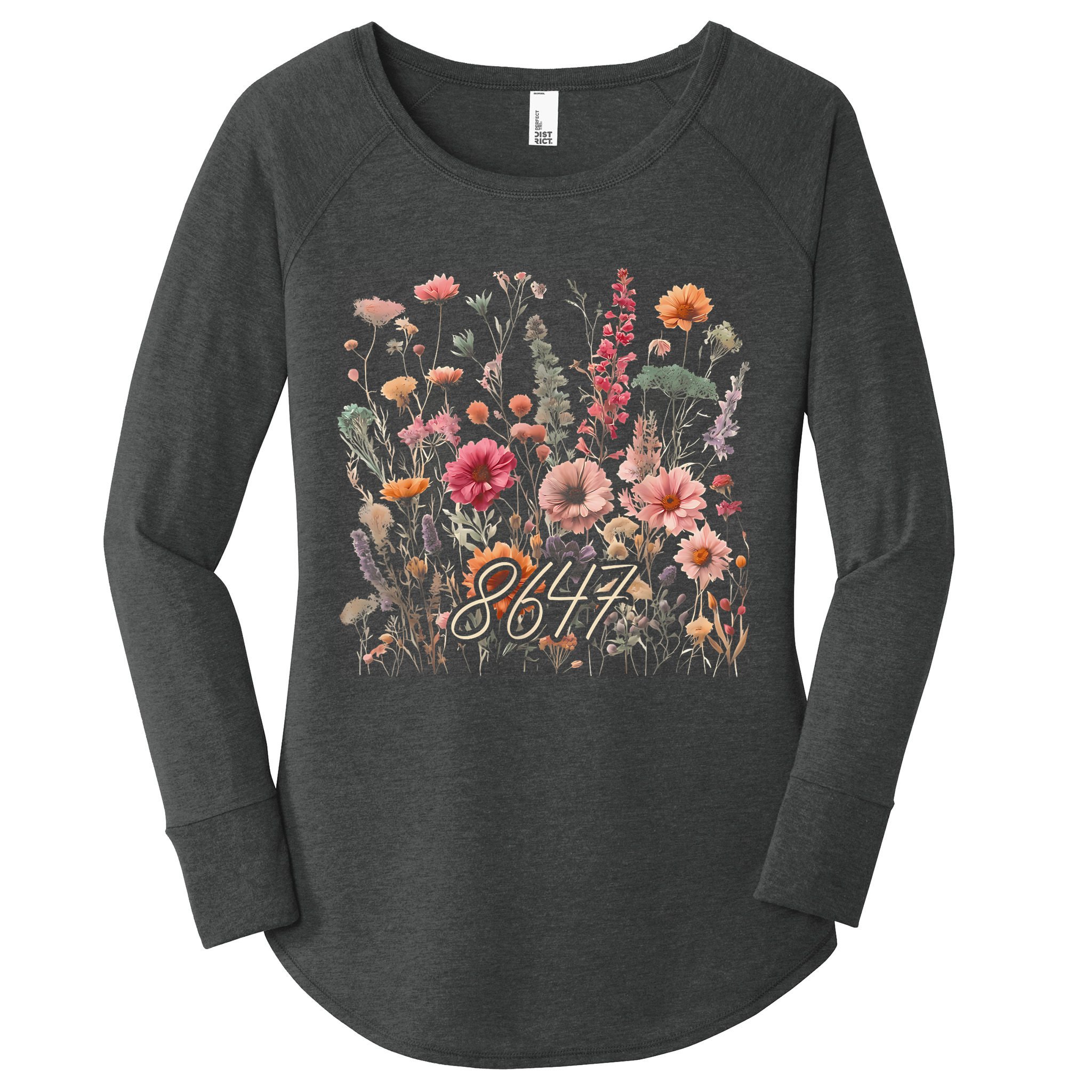8647 Subtle Anti Trump 86 47 Floral Boho Style Women's Perfect Tri Tunic Long Sleeve Shirt