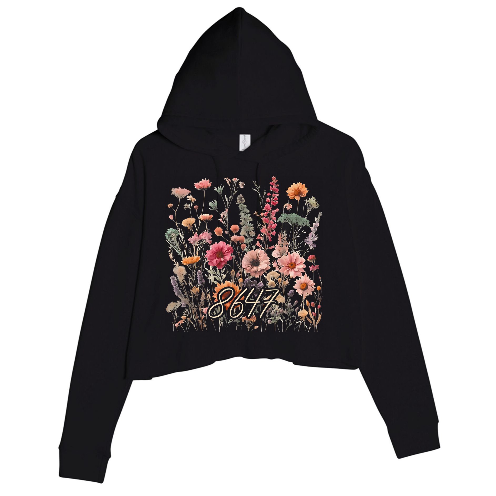 8647 Subtle Anti Trump 86 47 Floral Boho Style Crop Fleece Hoodie
