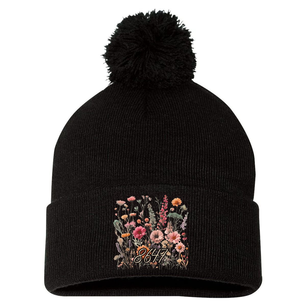 8647 Subtle Anti Trump 86 47 Floral Boho Style Pom Pom 12in Knit Beanie