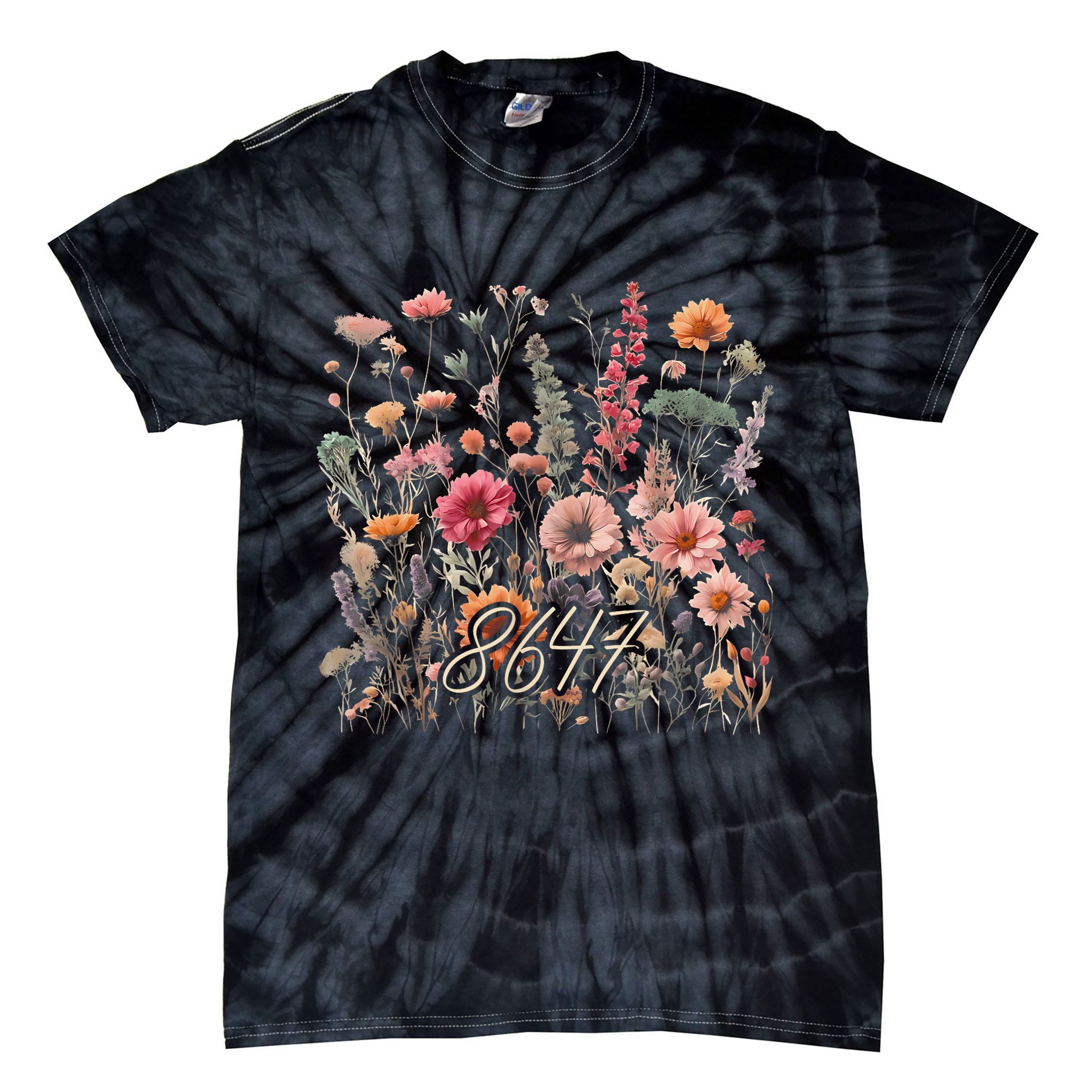 8647 Subtle Anti Trump 86 47 Floral Boho Style Tie-Dye T-Shirt