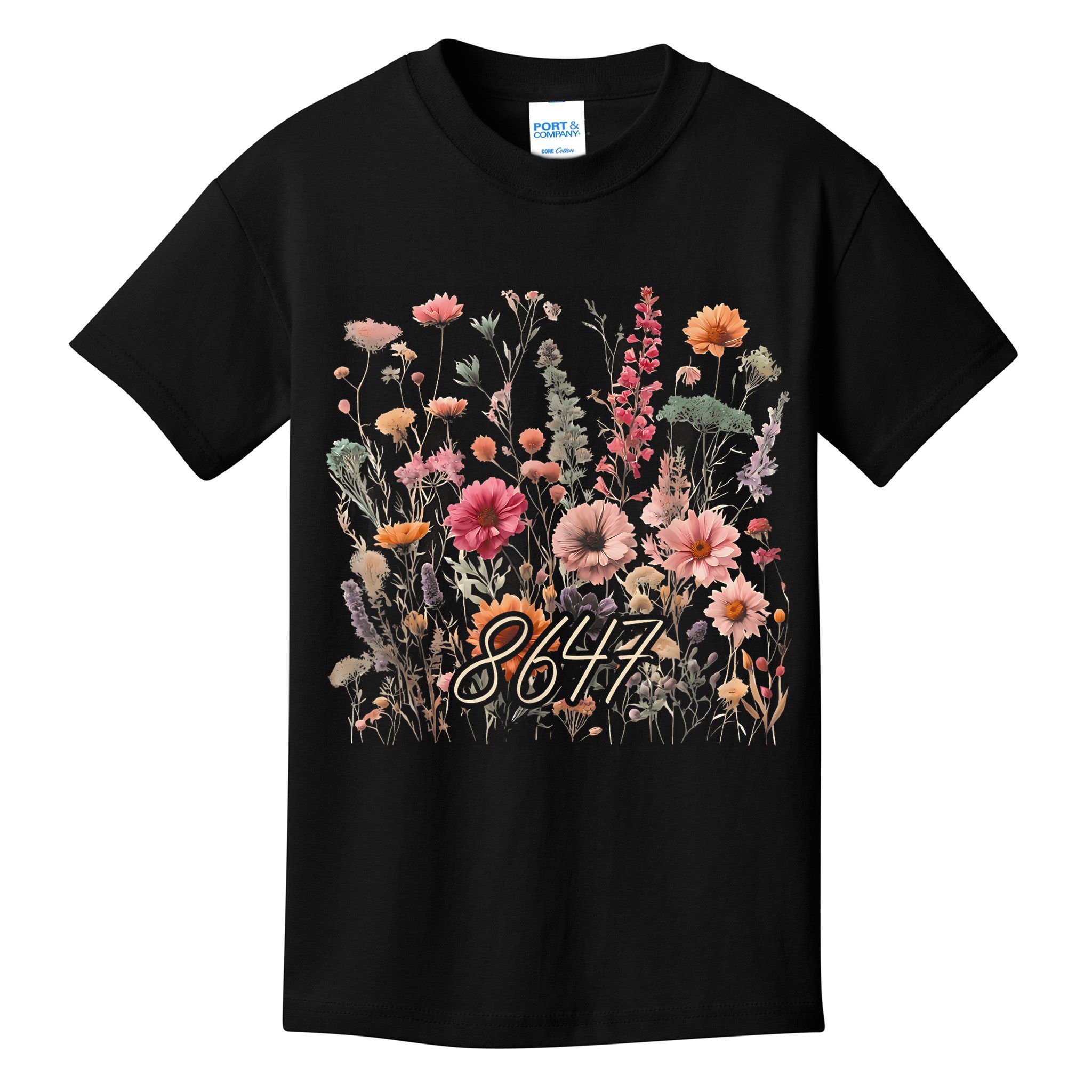 8647 Subtle Anti Trump 86 47 Floral Boho Style Kids T-Shirt