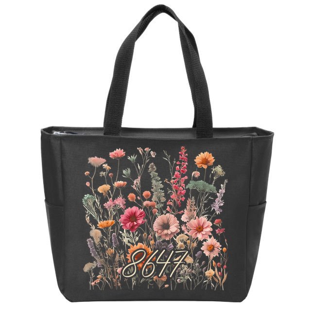 8647 Subtle Anti Trump 86 47 Floral Boho Style Zip Tote Bag