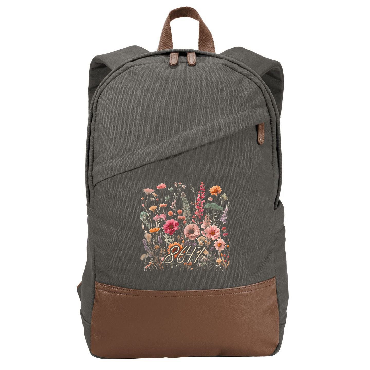 8647 Subtle Anti Trump 86 47 Floral Boho Style Cotton Canvas Backpack