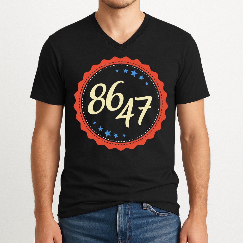 8647 Subtle Anti Funy 86 47 Retro Boho Style V-Neck T-Shirt