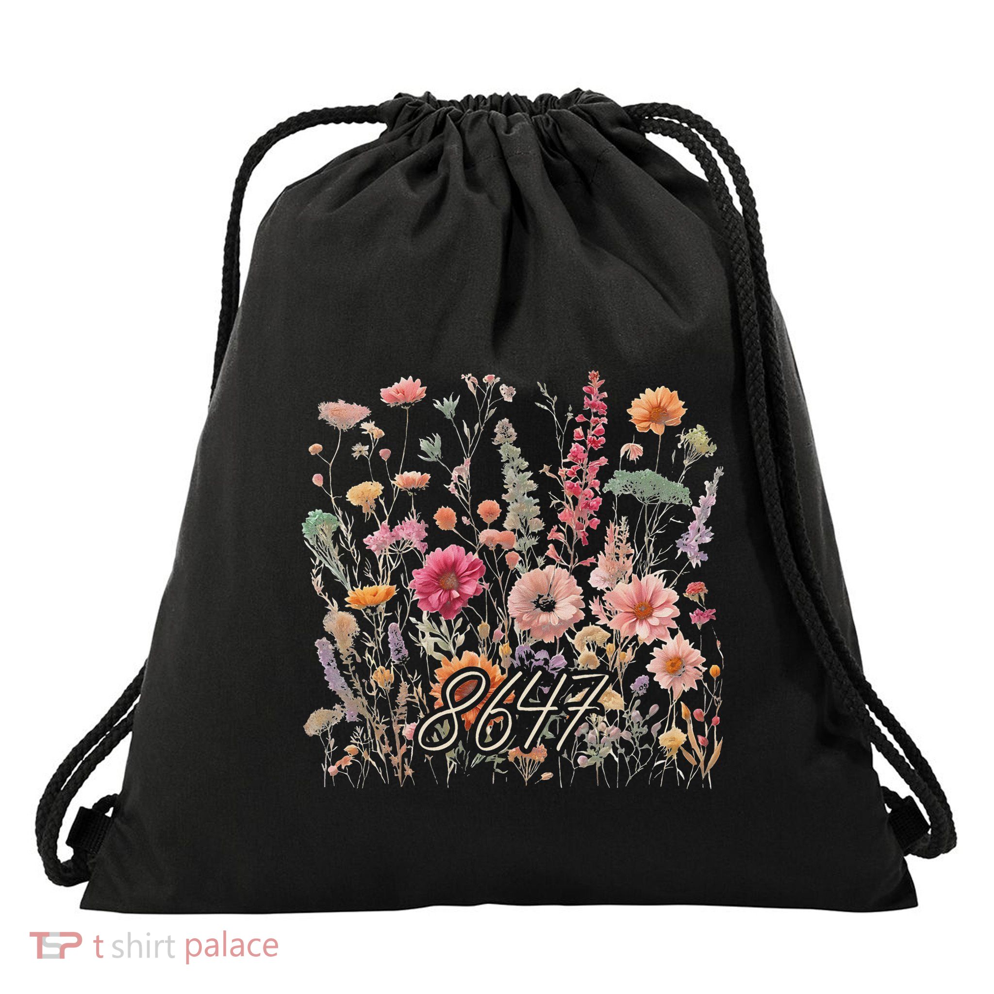 8647 Subtle Anti Trump 86 47 Floral Boho Style Drawstring Bag