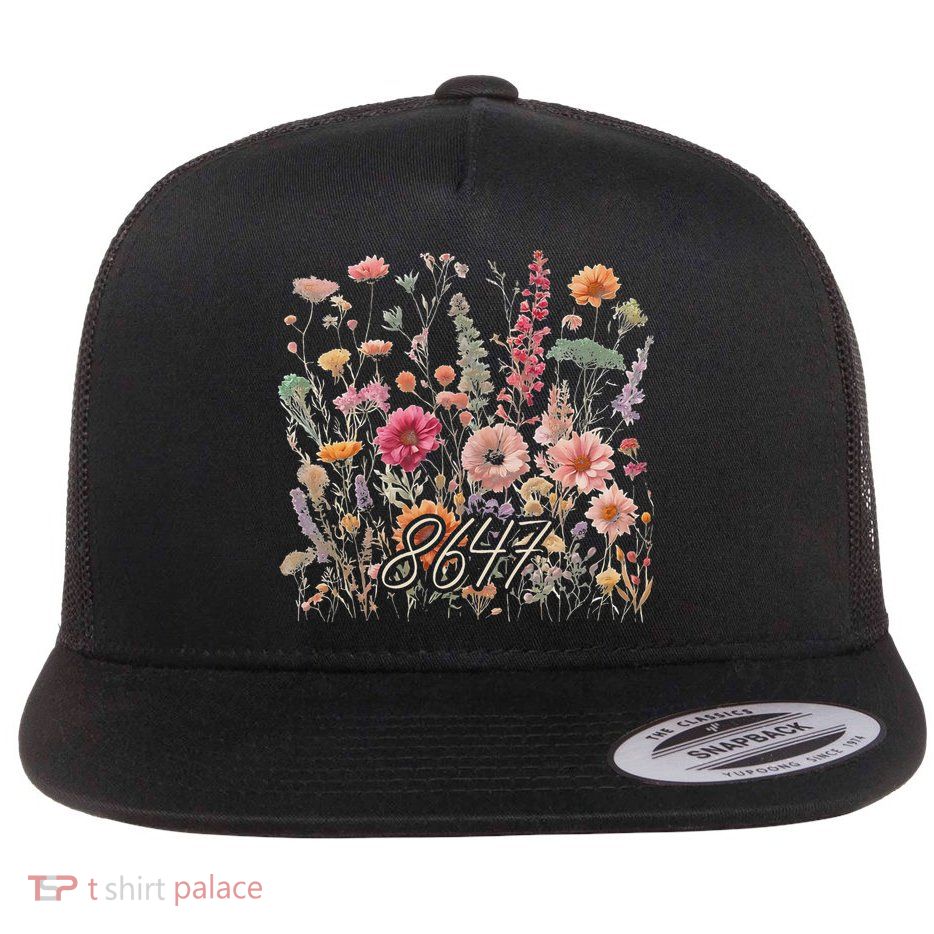 8647 Subtle Anti Trump 86 47 Floral Flat Bill Trucker Hat