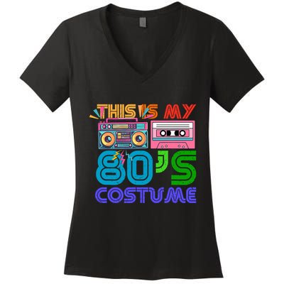 80s Styles Halloween 1980s This Is My 80s Costume Women's V-Neck T-Shirt