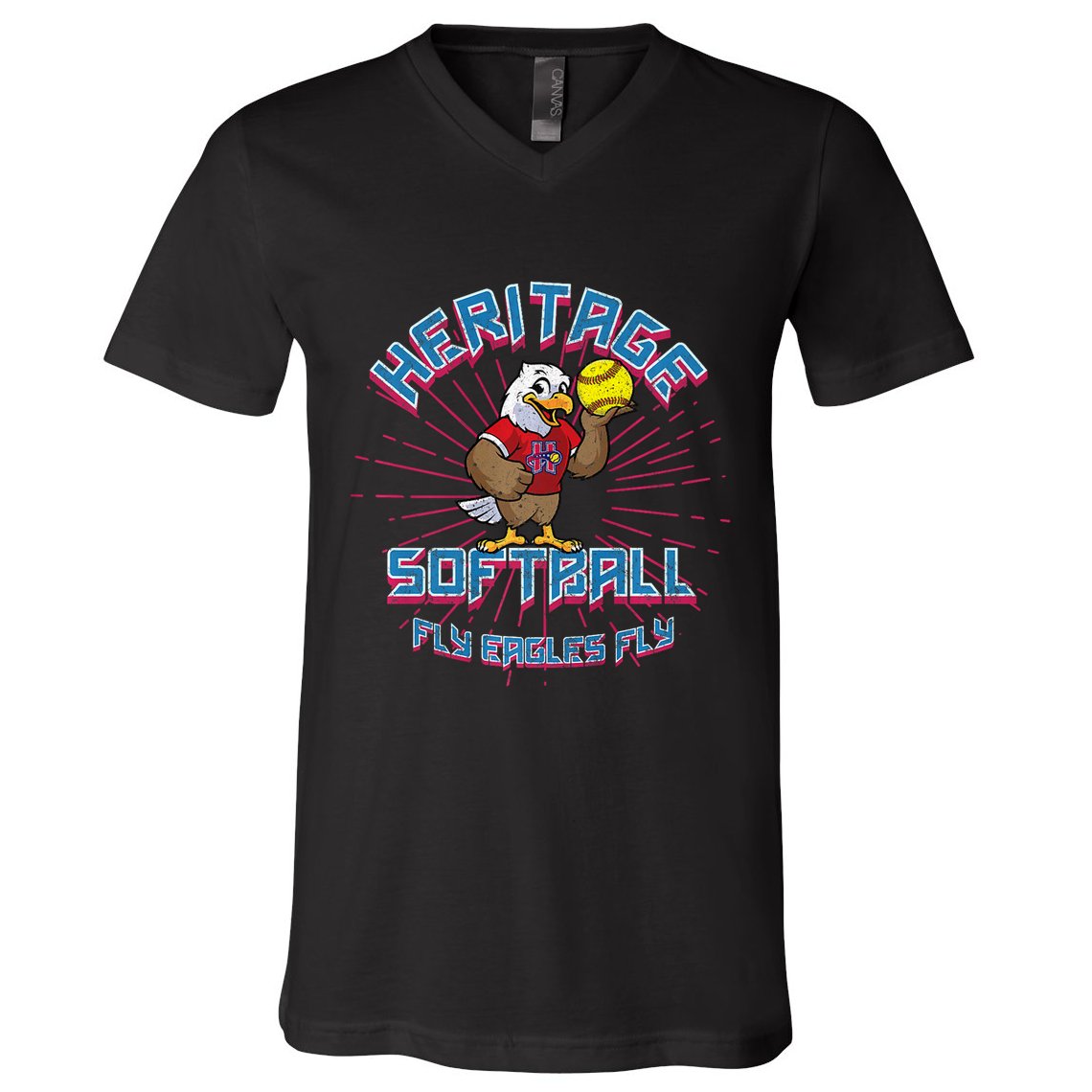 80s Style Heritage Softball Vintage Eagle Mascot Premium V-Neck T-Shirt