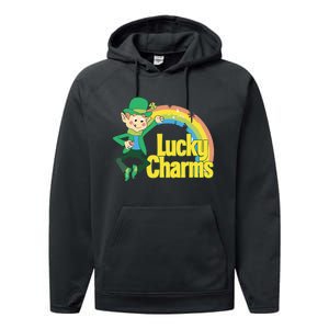 80s Style Lucky The Leprechaun Rainbow Logo Performance Fleece Hoodie