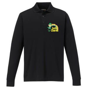 80s Style Lucky The Leprechaun Rainbow Logo Performance Long Sleeve Polo