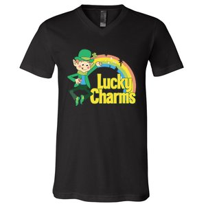 80s Style Lucky The Leprechaun Rainbow Logo V-Neck T-Shirt