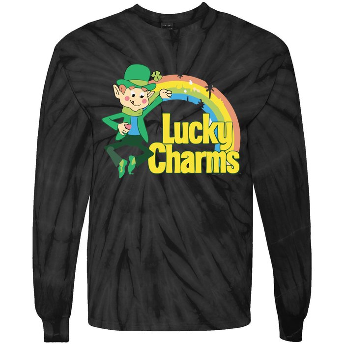 80s Style Lucky The Leprechaun Rainbow Logo Tie-Dye Long Sleeve Shirt