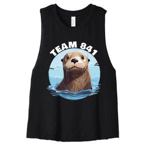 841 Surfing Otter 841 Otter Team 841 California Otter 841 Women's Racerback Cropped Tank