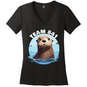 841 Surfing Otter 841 Otter Team 841 California Otter 841 Women's V-Neck T-Shirt