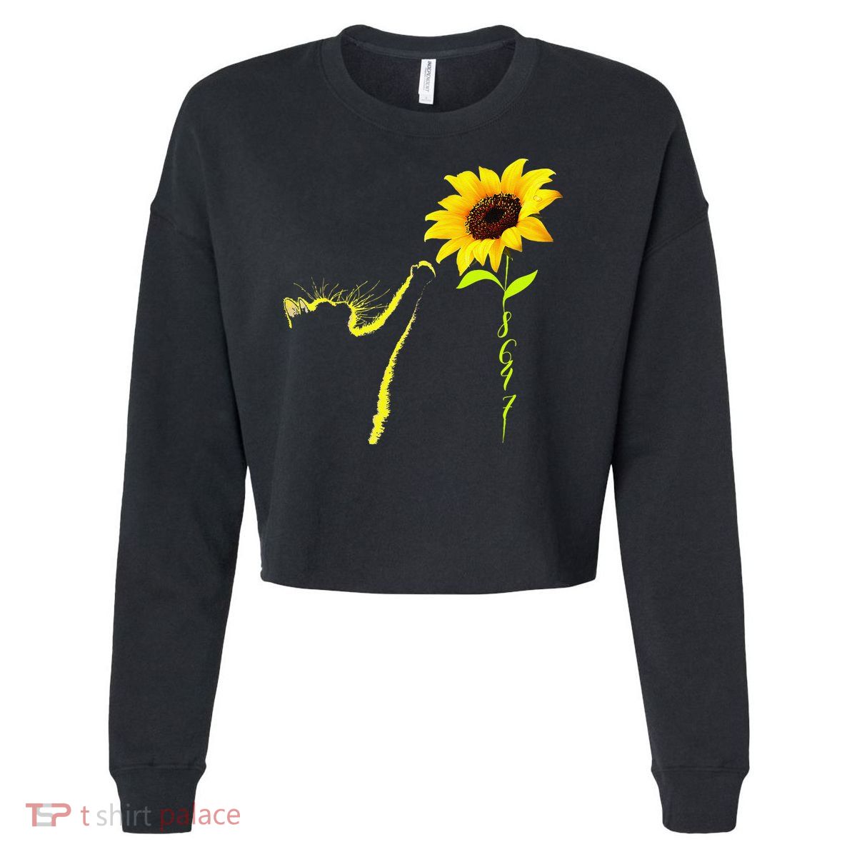 8647 Subtle Political Statement 86 47 Cat Sunflower Cropped Pullover Crew