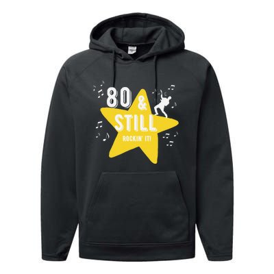 80 & Still Rockin It! Fun Milestone Design Performance Fleece Hoodie