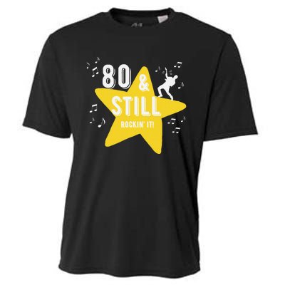 80 & Still Rockin It! Fun Milestone Design Cooling Performance Crew T-Shirt