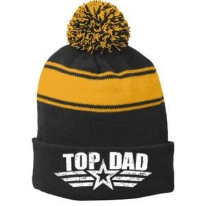 80s Top Dad Fathers Day Gift From Daughter Son Kids Wife Stripe Pom Pom Beanie