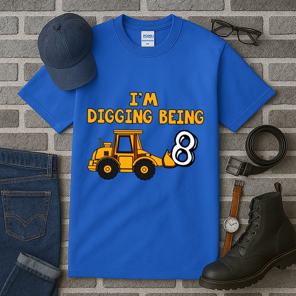 8th Birthday I'm Digging Being Eight Tall T-Shirt